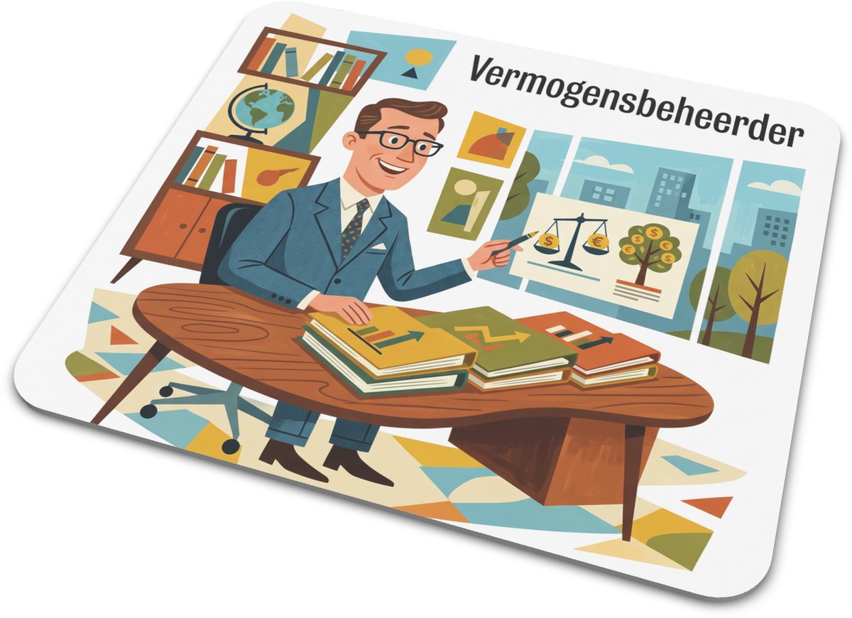 Muismat Vermogensbeheerder Beroep Retro Gouache Illustratie Tekst Vermogensbeheerder Bureau Thuiswerk Kantoor Cadeau 22x20 cm