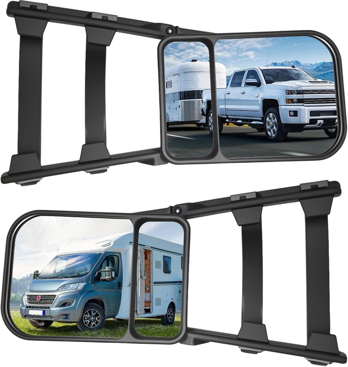 SnelShoppen - Set van 2 Verstelbare Universele Spiegels voor Caravan - Extra Spiegels - 360° Draaibaar - Geschikt voor Alle Gewone Voertuigen