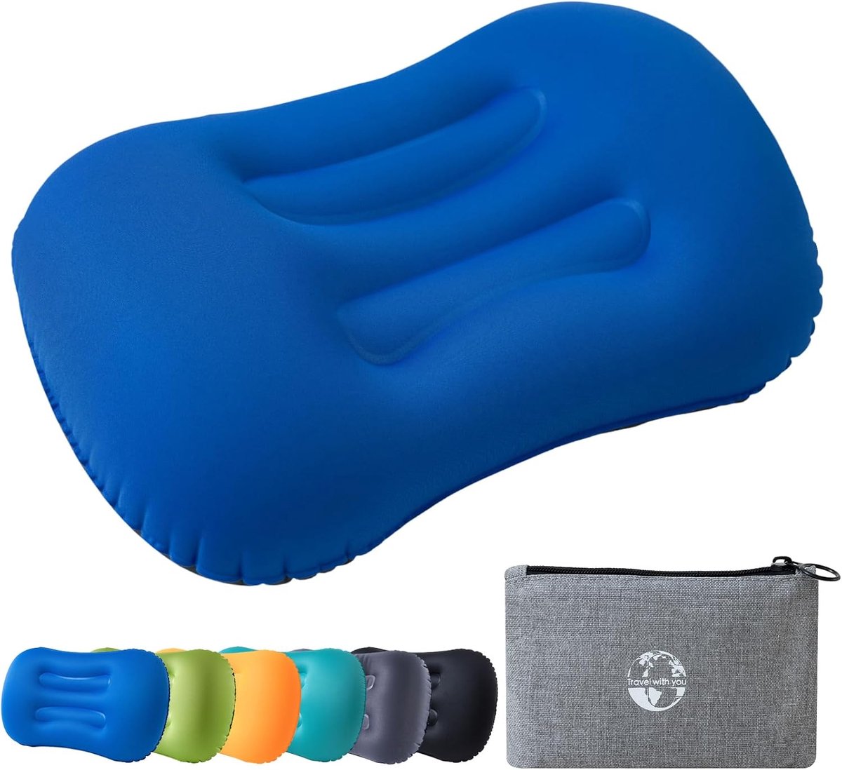 SnelShoppen - Camping Kussen Lichtgewicht Opvouwbaar Luchtkussen Ergonomisch Ondersteuning Voor Kamperen Hiking Trekking Strand Blau
