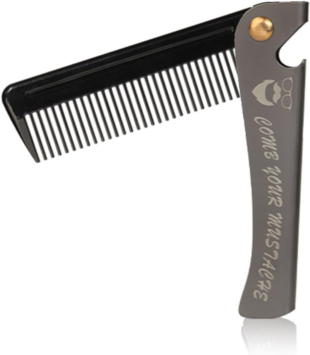 Draagbare Rvs Baardkam voor Mannen, Opvouwbare Kam met Kurkentrekker voor Thuis en Kappers, Ideaal voor Baardverzorging en Haarstyling