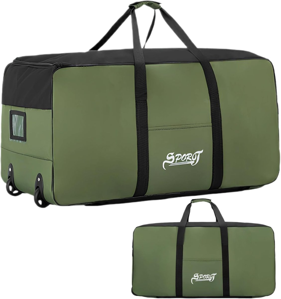Ruime Reisbagage met Wielen, 120L, Waterdichte Sporttas, Vouwbare Weekendtas voor Mannen en Vrouwen, Ideaal voor Kamperen en Reizen, Afmetingen 80 x 40 x 40 cm, Groen