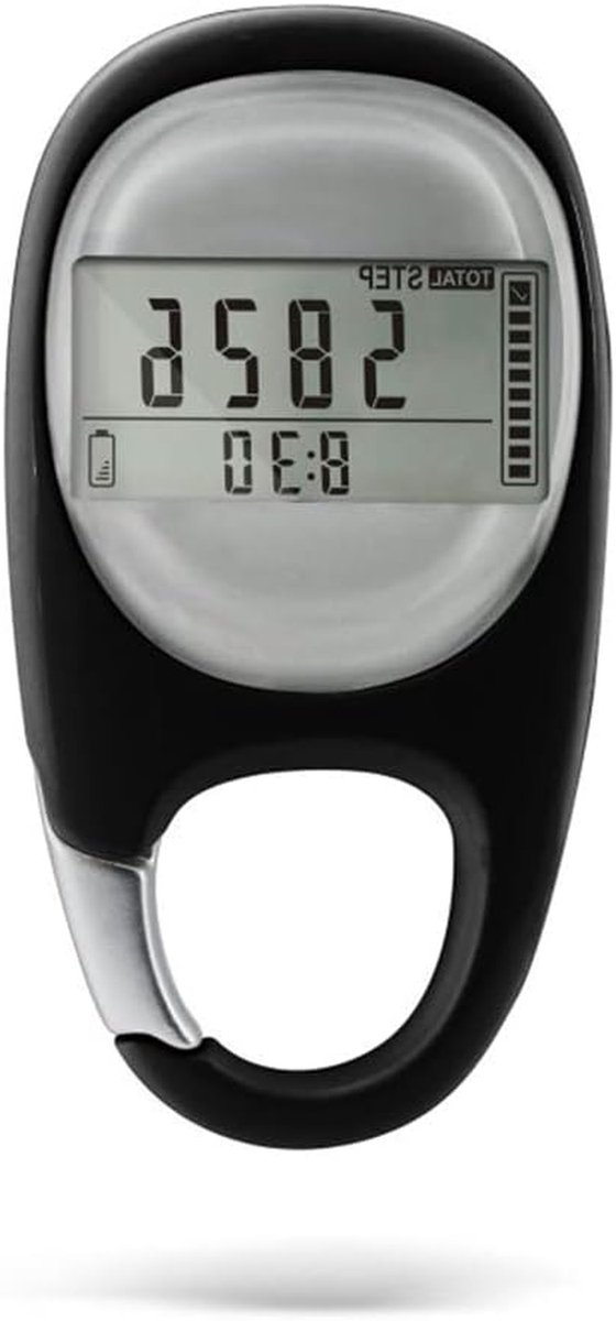 Stappenteller met Clip - Wandelmeter Activiteitentracker - Dagelijkse Beweging Meten - Nauwkeurige 3D Sensor - 7.6 x 4.5 cm - Zwart