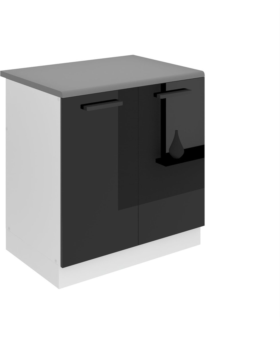 BELINI Spoelbakkast SDZ 80 cm met 2 Deuren met Werkblad - Zwart Hoogglans
