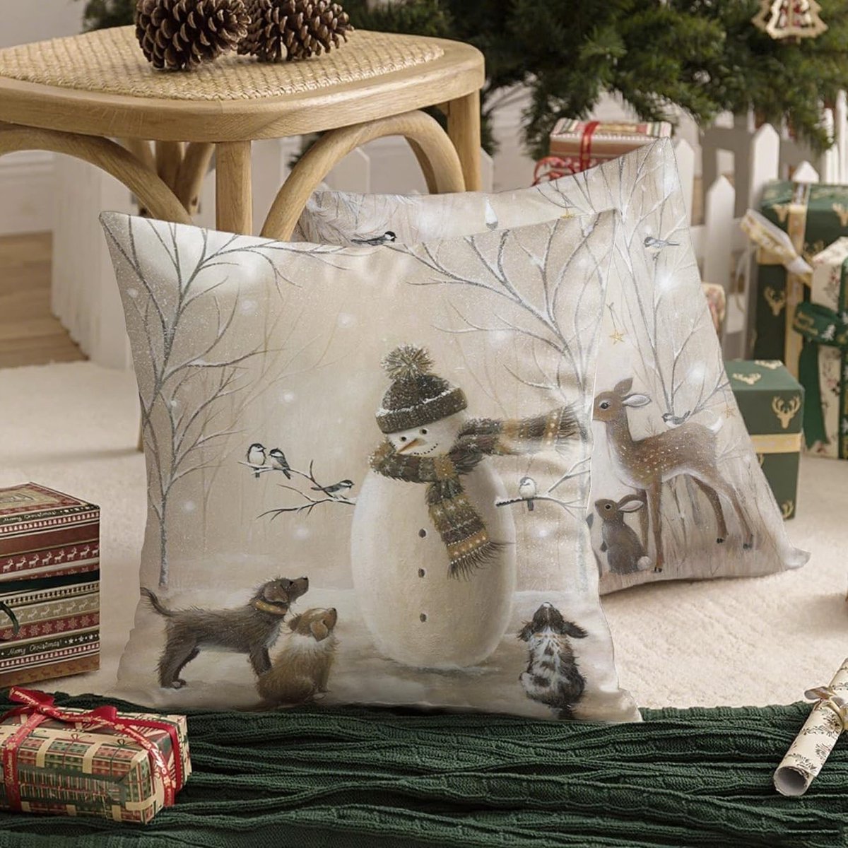 Decoratieve kerst kussenslopen set van 4 - Winterse kussens voor de woonkamer 40x40cm, Perfect als kerstcadeau