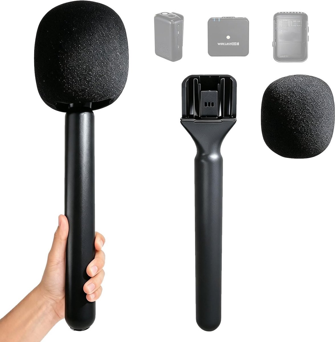 Handheld Draadloze Microfoonstandaard met Popfilter - Geschikt voor Vloggen, Interviews en Podcasts - Inclusief Mini Microfoonadapterhouder
