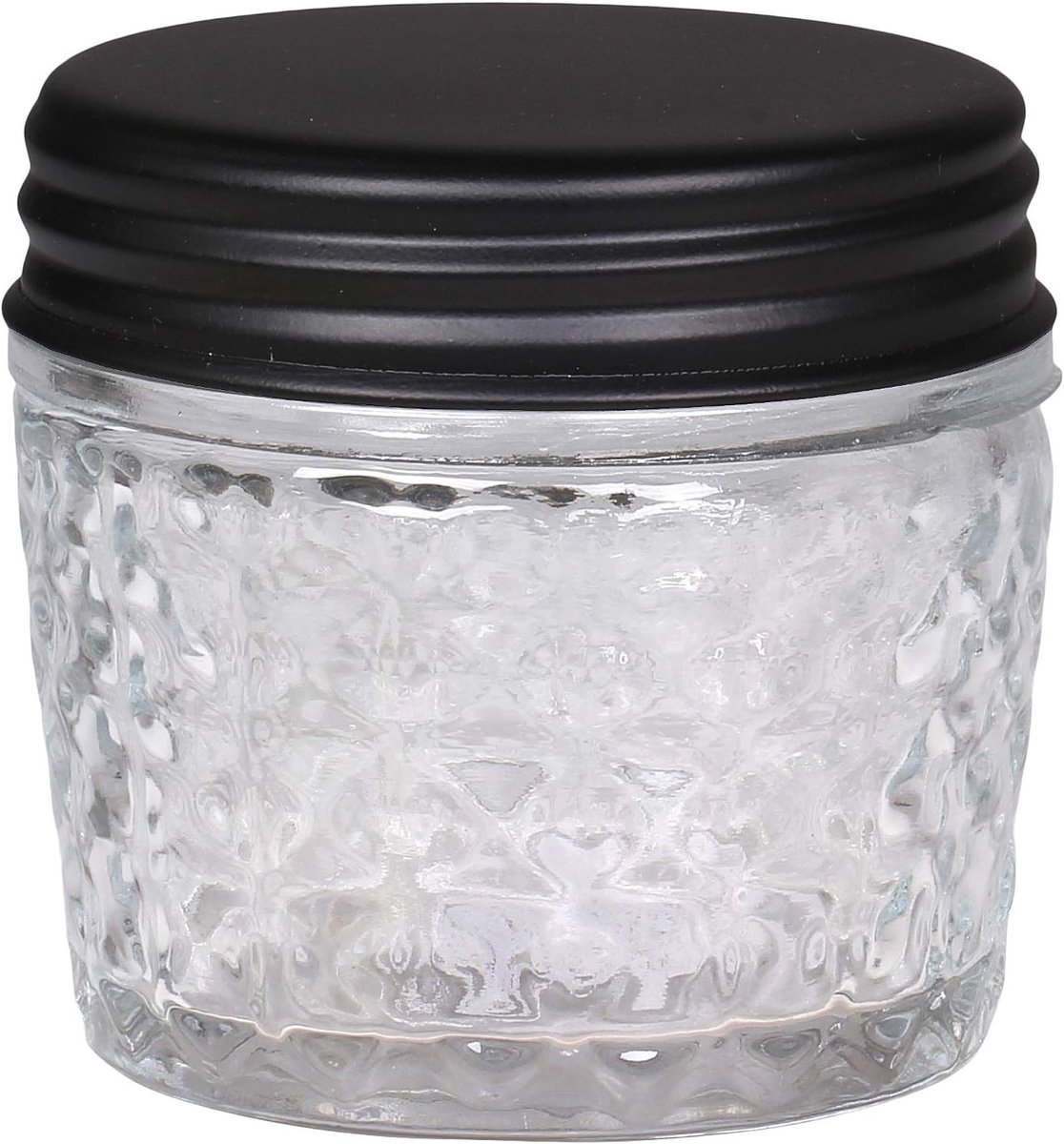 Ronde opslagpot met metalen deksel, glazen jar voor keukendecoratie en opberging met patroon
