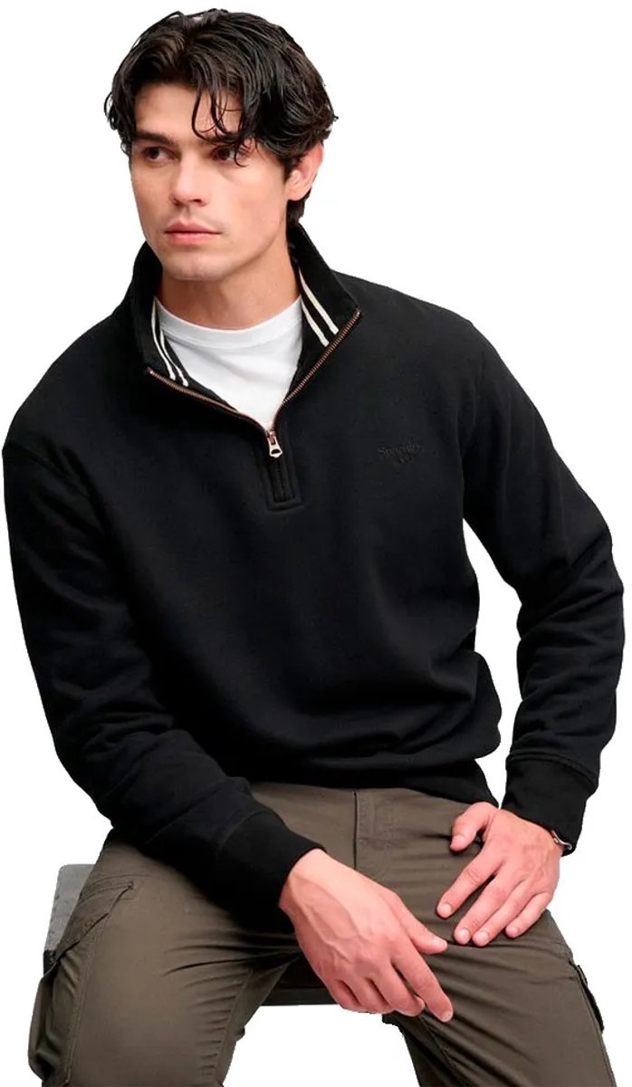 Superdry Essential Serif Logo Sweatshirt Met Halve Rits M Man Zwart