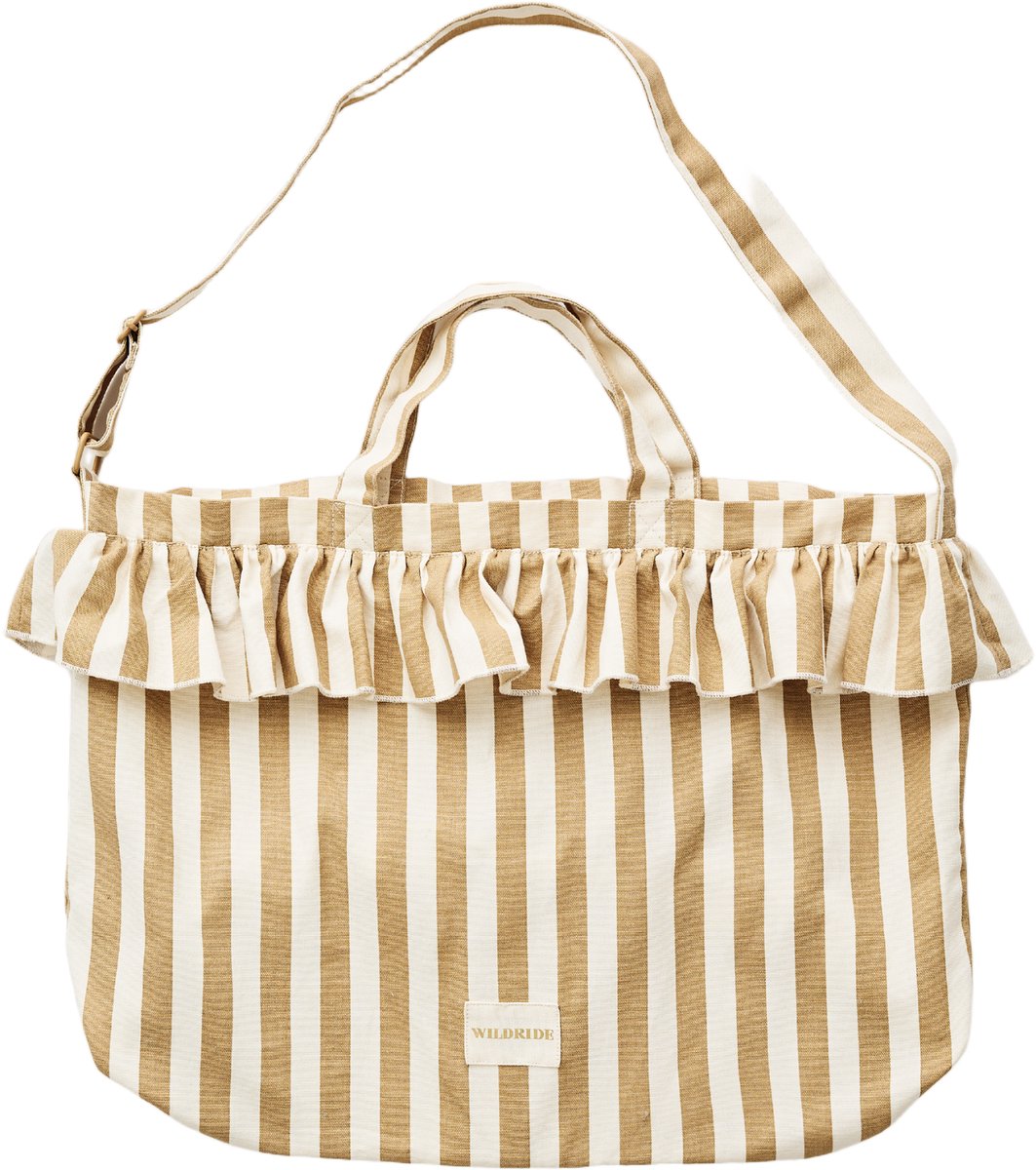 Wildride® Schoudertas met Ruffles - 100% Katoen - Damestas - Strandtas Dames - Shopper Zomertas - Weekendtas - Boodschappentas - Crossbody of Handtas - Damestassen - Schoudertassen - Beige Streep