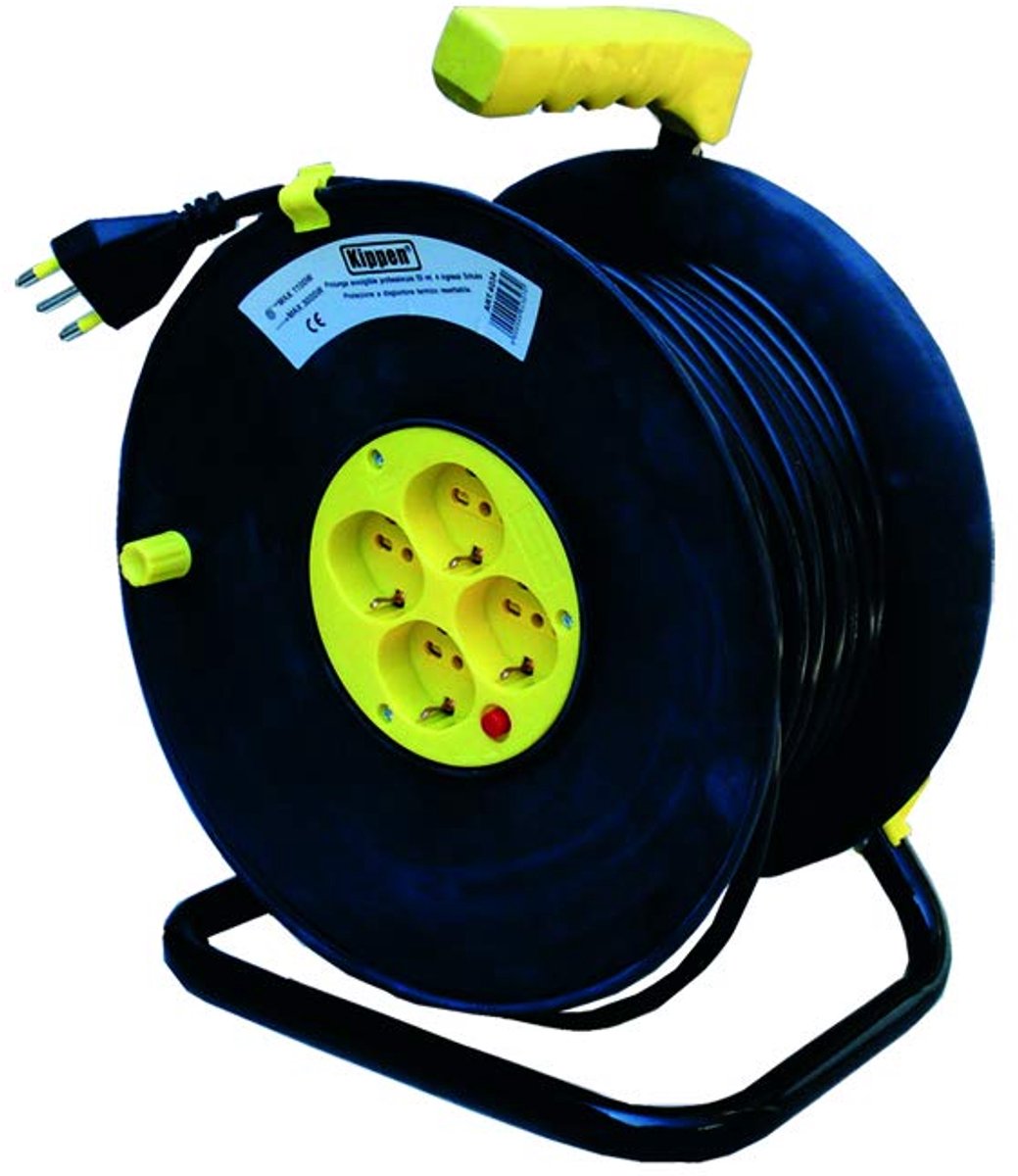 SnelShoppen - Kippen 4034 Kabelhaspel met Thermische Beveiligingsschakelaar, 50 m Lengte, Ideaal voor Tuin, Klussen, Camping en Feesten
