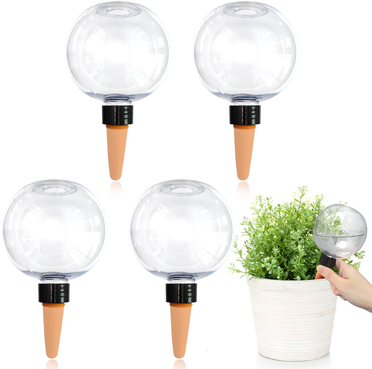 SnelShoppen - Bewateringsballen voor Planten - 4 Stuks - 500 ml Waterdispenser - Transparante Klei Irrigatieballen - Zelfbewatering voor Potplanten -