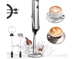 Melkopschuimer Met Stand - Elektrische Klopper - Koffie Maken - Drie Snelheden - 10 Watt - Zilver
