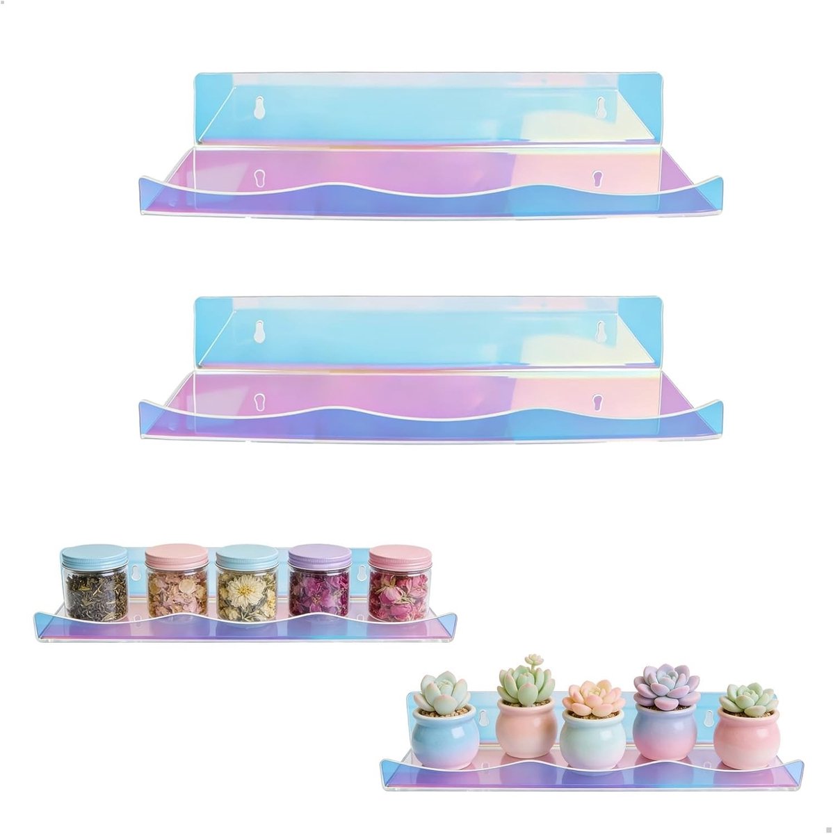 Muurplank zonder boren, acryl, 2 stuks, 30 cm, hangende boekenkast met plakstrips en schroeven, wandplanken voor woonkamer, slaapkamer en badkamer