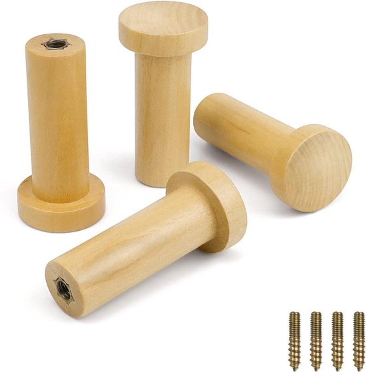 Set van 4 wandhaken - ronde kapstok voor handdoeken - stevige houten dragers