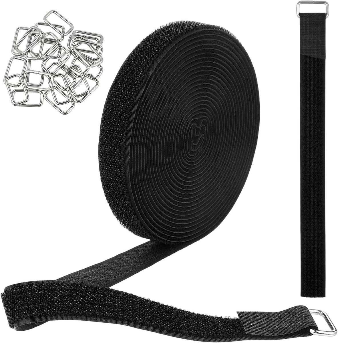 Tape met 50 Gespen, 5 m x 2 cm, Dubbelzijdige Bevestigingsband voor Naaiwerk, Zwart, Verstelbaar, Herbruikbaar en Ideaal voor Organiseren van Kabels en Accessoires