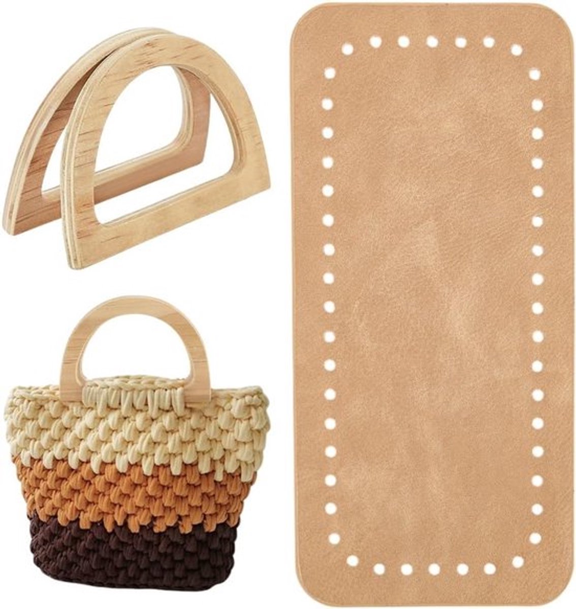 Set voor het Maken van Haakhandtassen met D-vormige Houten Handvatten en Bodem voor DIY Projecten en Weven