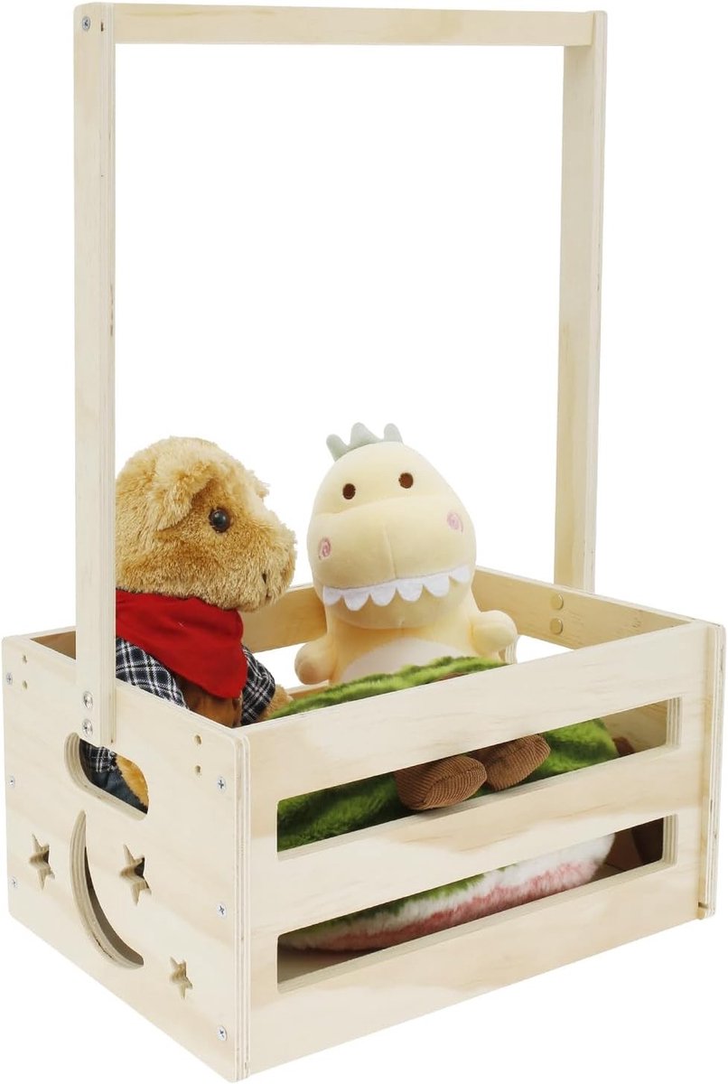 Houten Baby Shower Mand met Handvat, Cadeaumand voor Baby, Wasmand met Sterren en Maan, Perfect voor Baby Cadeaus en Decoratie