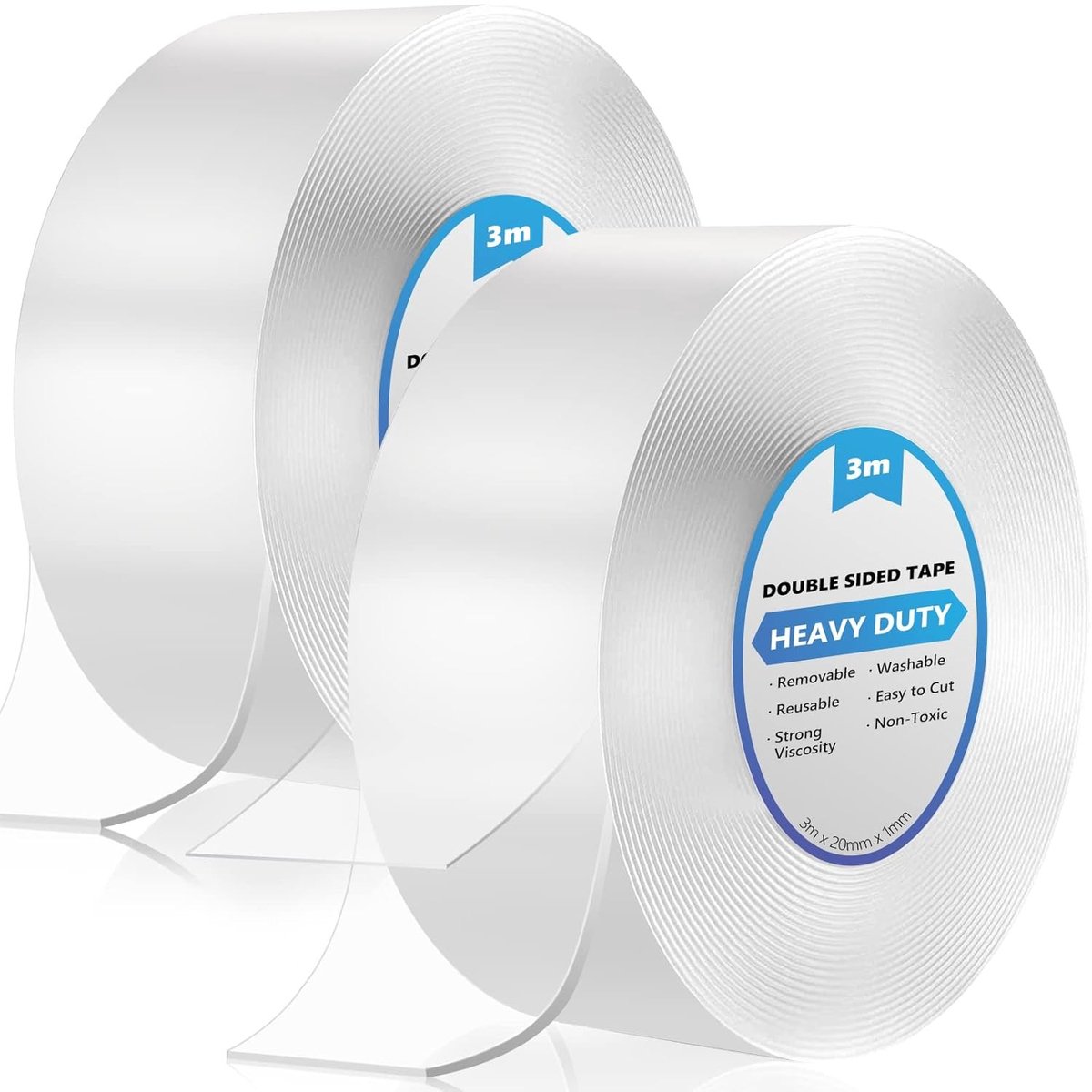 Extra sterke dubbelzijdige tape, transparant, 2 rollen, verwijderbaar, geen sporen, ideaal voor tapijt, fotowanden, keuken en buitengebruik