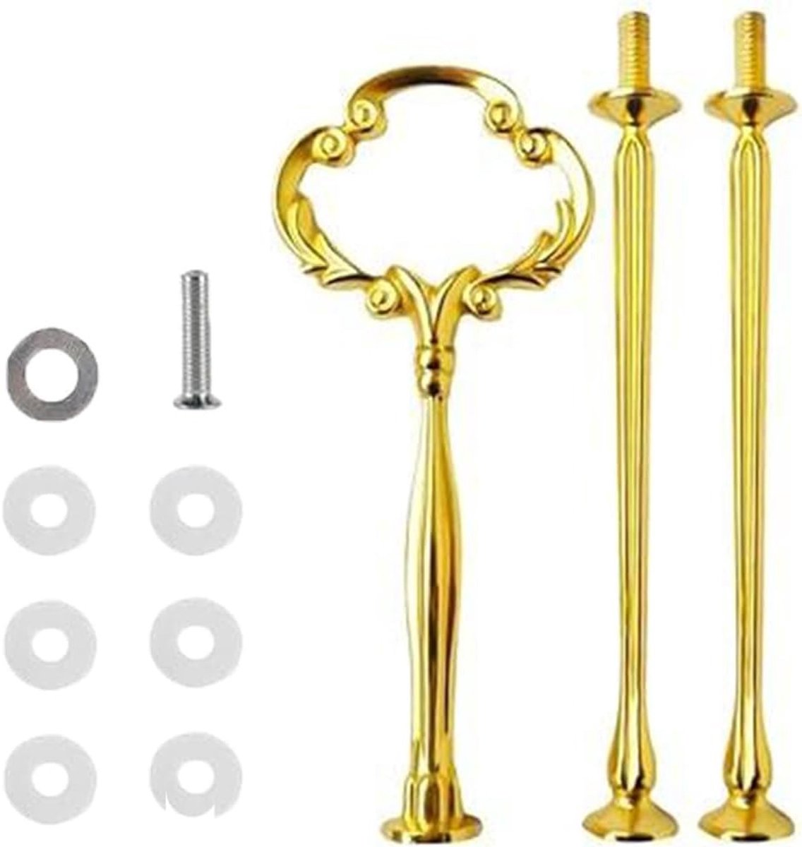 Set van 6 Laag Tangen met 3 Laags Standaard in Goud voor Taart, Buffet en Snacks - Perfect voor Bruiloften en Feesten