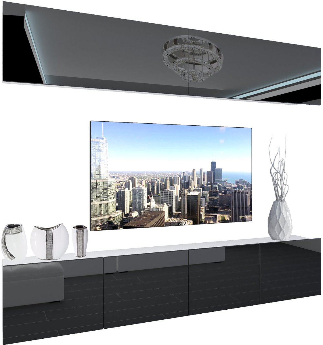 BELINI Wandmeubel NEX 6 - TV-Wandkast Set met LED-Verlichting Zwart - Hoogglans Fronten