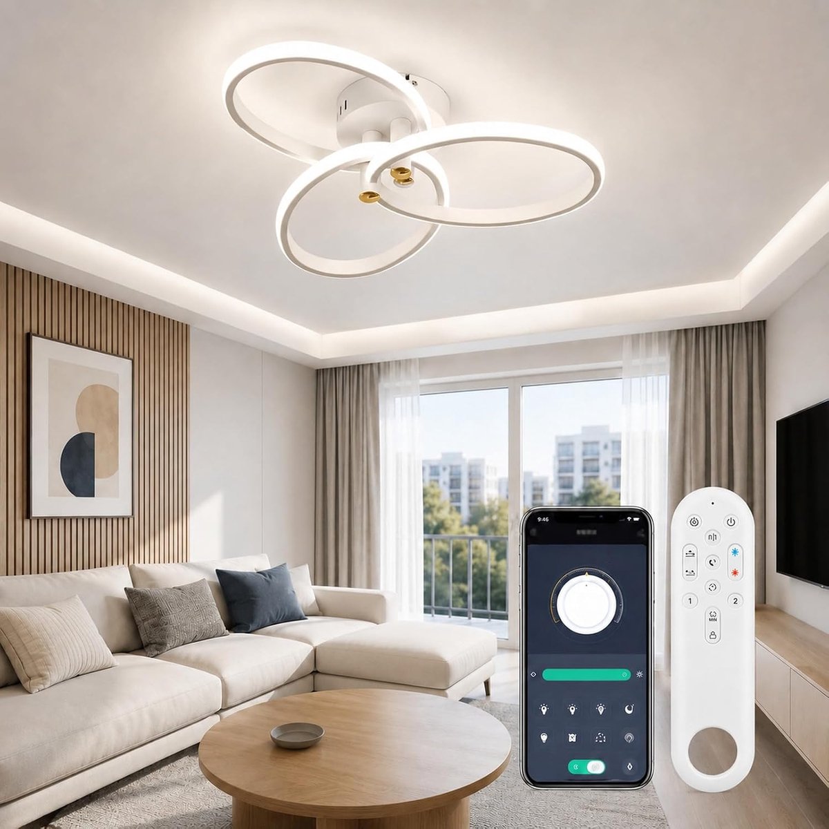 SnelShoppen - Dimbare OTREN LED-plafondlamp 37 cm - 32W met afstandsbediening - Modern en energiezuinig voor woonkamer, slaapkamer, keuken en gang
