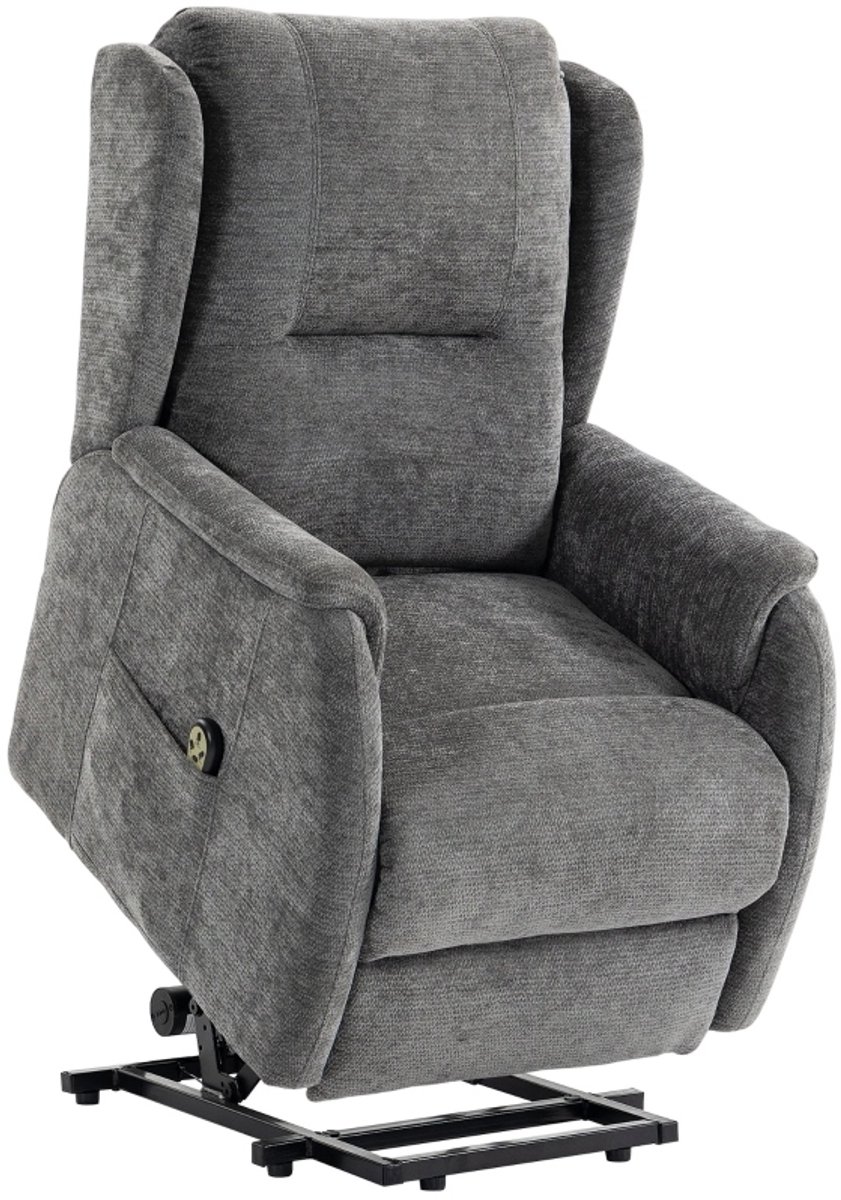Relaxfauteuil Elektrisch Met Opsta Functie Dubbele Motor Afstandsbediening En Zijvakken Voor Volwassenen Chenille Donkergrijs