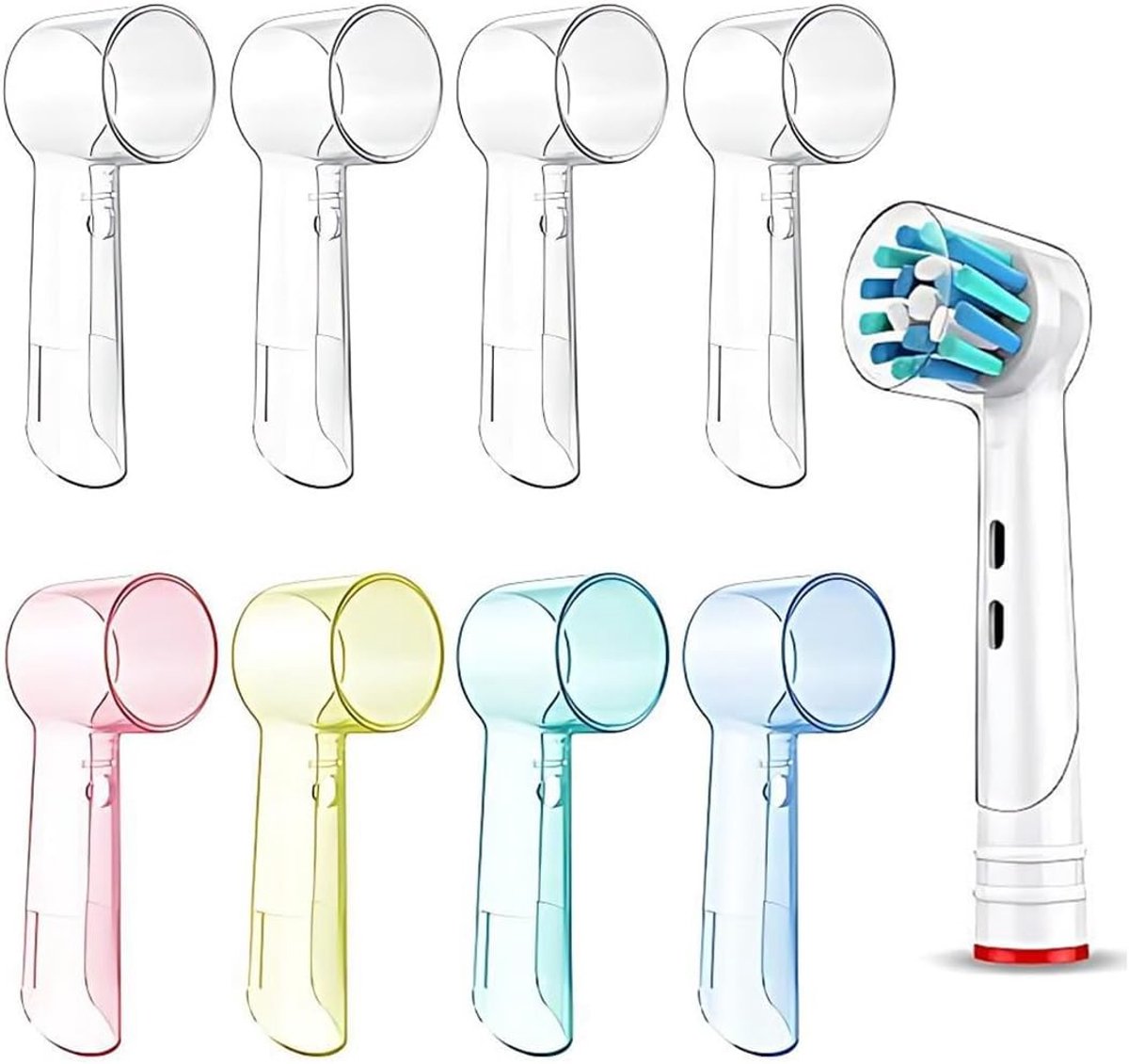 Set van 8 Transparante Beschermhoezen voor Elektrische Tandenborstels - Roze, Geel, Blauw en Groen, Universele Afmetingen 7 x 2 x 1 cm, Ideaal voor Reizen en Hygiëne