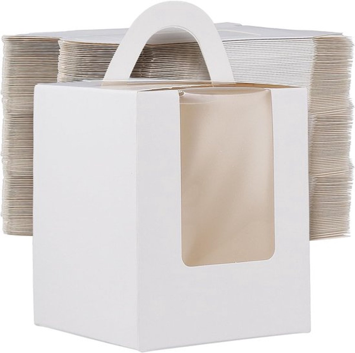 100 Stuks Individuele Cupcake-Dozen met Handvat en Venster voor Taart en Gebak, Ideaal voor Verjaardagen en Bruiloften