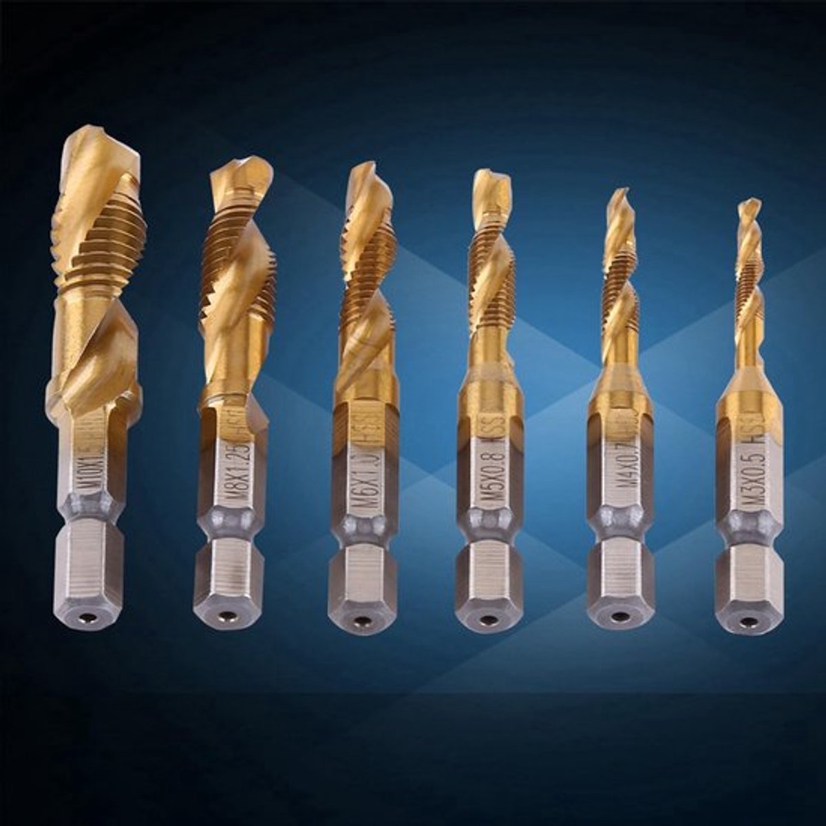 Set van 6 stuks - HSS boren/tappen - Metrische draad - Voor boren/tappen - Hoge hardheid - Efficiënt gereedschap - Boortap