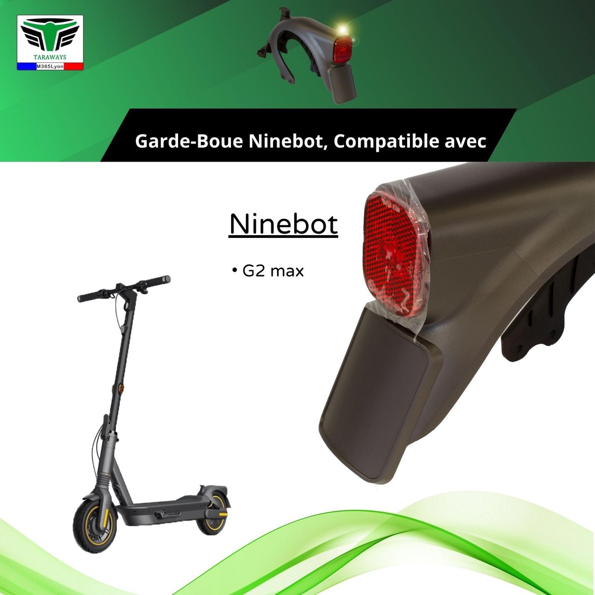 SnelShoppen - M365Lyon Spatbord Achterwiel voor Elektrische Step Ninebot Max G2 - Duurzaam, Waterdicht, Zwart - Perfect voor Stadsvervoer en Recreatie