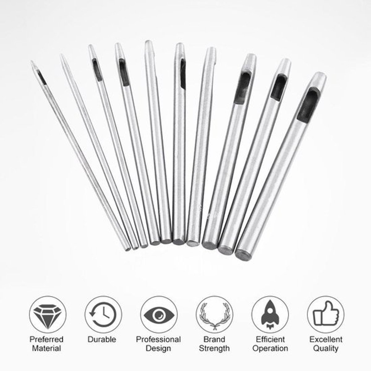 10-delige holle gat puncher set voor DIY lederen craft - 5mm - horlogeband gereedschap - leer bewerken - riem perforator