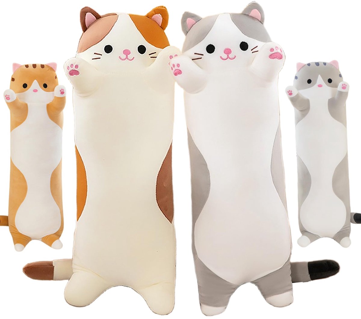 SnelShoppen - Kawaii Kat Pluche Lang Kussen 130 cm - Zacht Omarmingskussen voor Kinderen en Volwassenen - Grijs Speelgoed en Cadeau voor Feesten en Ve