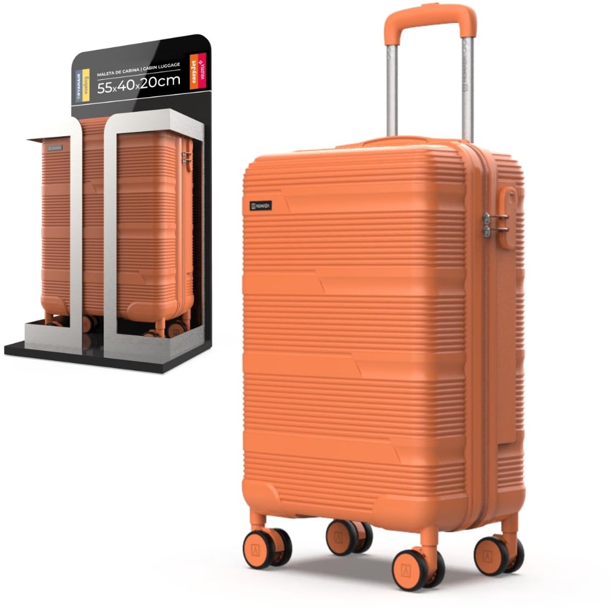 SnelShoppen - NUMADA Upfly T10 Reiskofferset 3-delig, ABS, Oranje, Cabinekoffer 55x40x20cm, Middelgrote Koffer 66x44x26cm, Toilettas, Veilige en Robuu