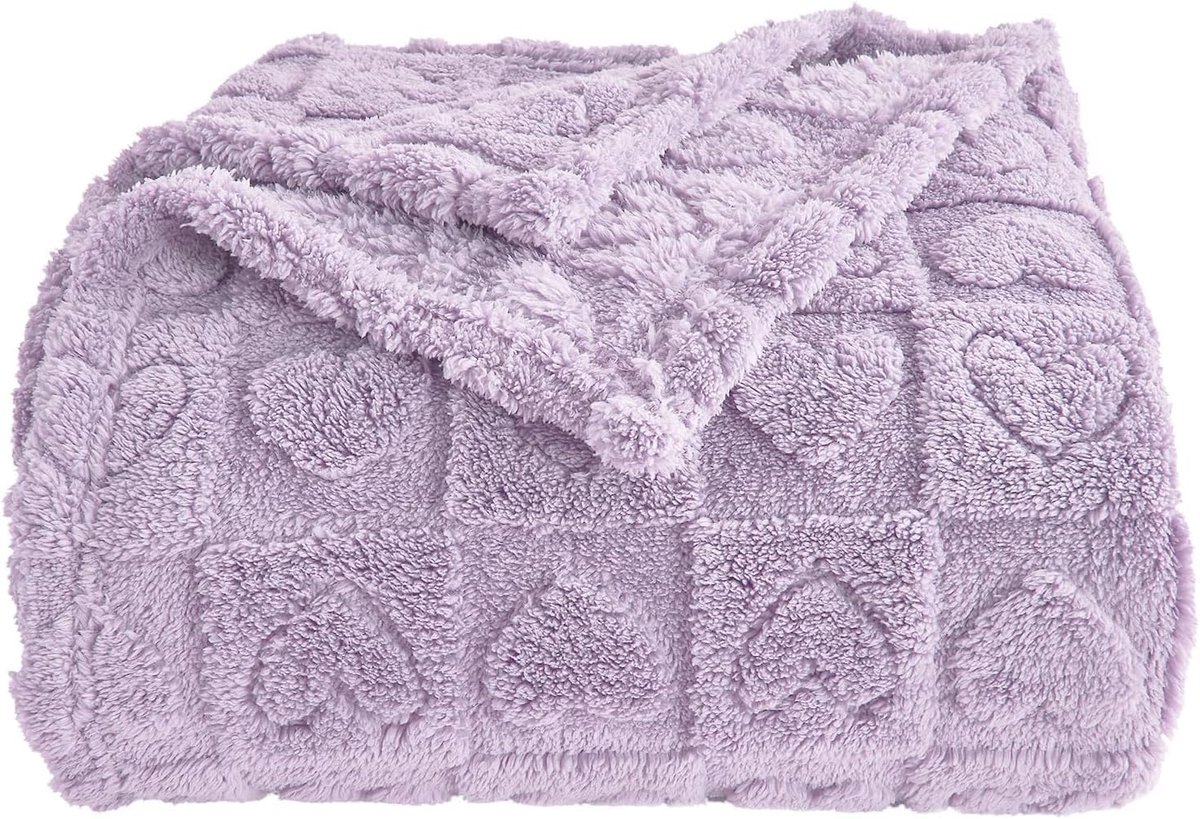 FY FIBER HOUSE Heart Pattern Plaid Bedspread for Mother Friends Pets 280 gsm Super Soft Warm Light Fluffy Duvet for - ShopVlot