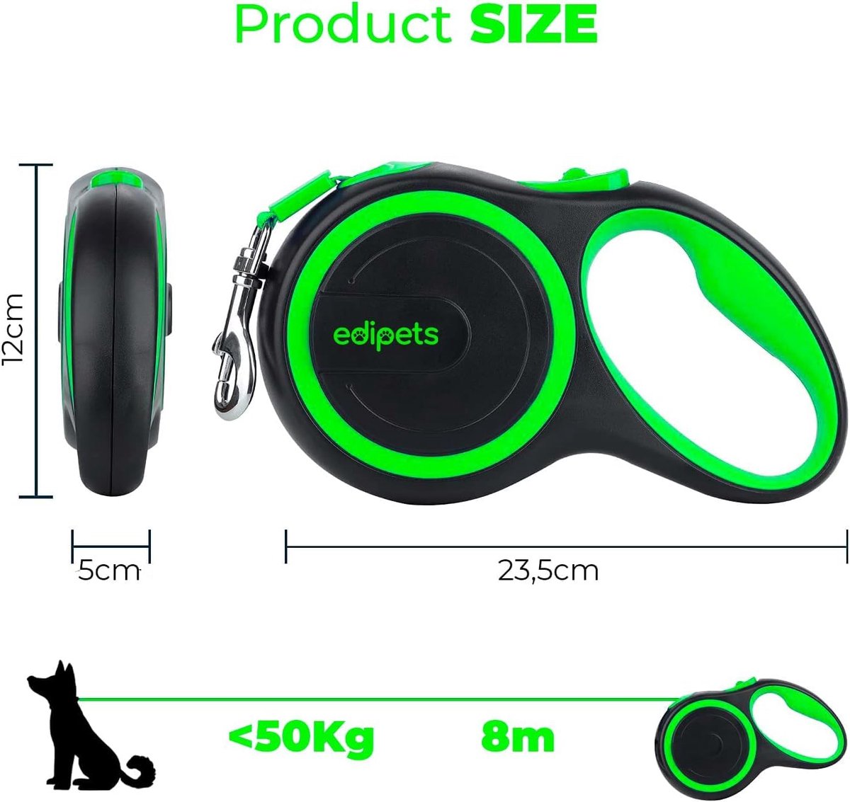 SnelShoppen - Verlengbare Hondenriem Intrekbaar 3, 5 en 8 Meter Flexibele Leiband Groen voor Training en Wandelen, Ideaal voor Buitenactiviteiten thumbnail 5