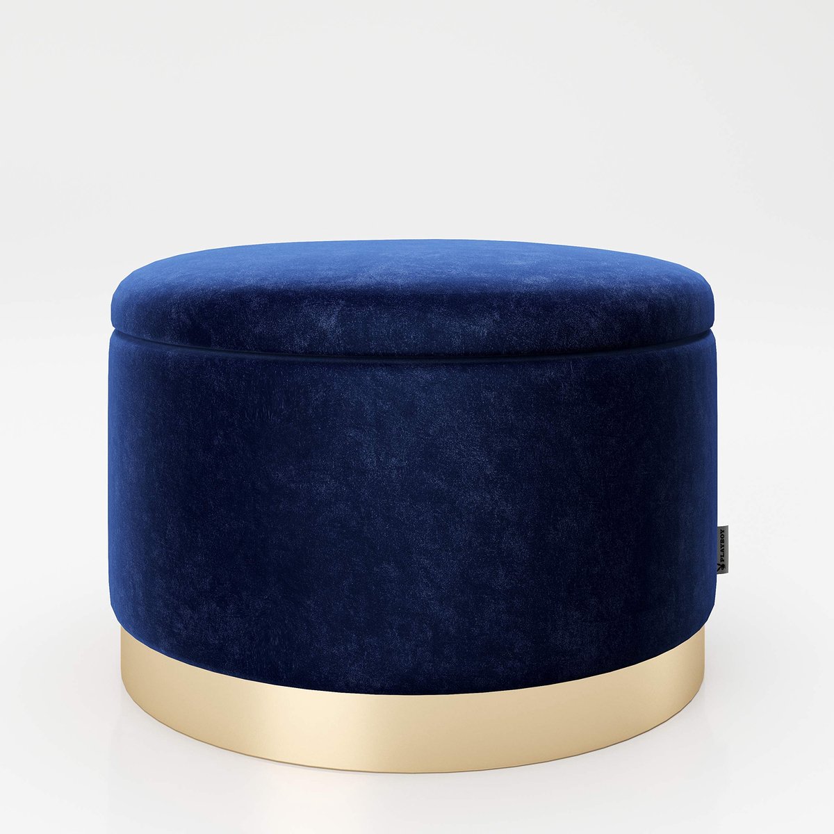 SnelShoppen - Ronde Zitzak Fluweel Blauw met Gouden Poten - Retro Kruk 55x35 cm - Comfortabel voor Woonkamer, Slaapkamer en Eetkamer