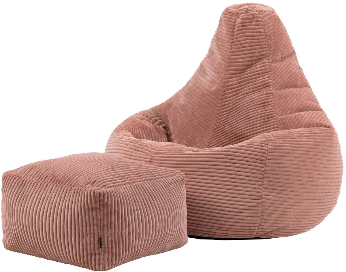 SnelShoppen - Icon Dalton Zitzak met Hocker, Roze Corduroy Stof, Comfortabele Fauteuil voor Volwassenen, Inclusief Vulling, Perfect voor Woonkamer en
