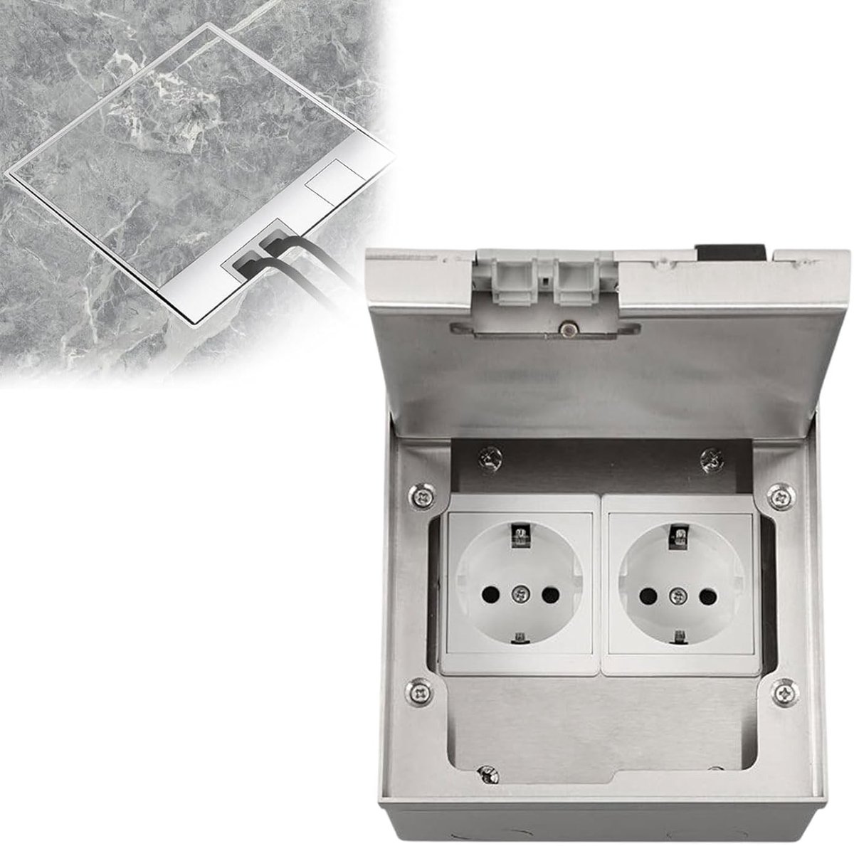 Set van Inbouw Vloersockets, 16 A, 250 V, 4000 W, RVS, Twee EU Standaard Stopcontacten, Elektrische Vloerpluggen en Accessoires