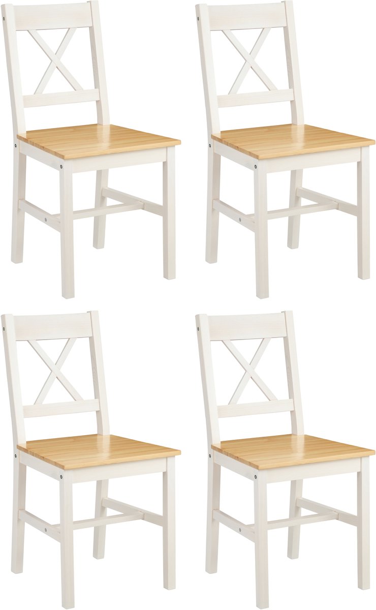 Eettafel in dennenwit gelakeerd Set van 4