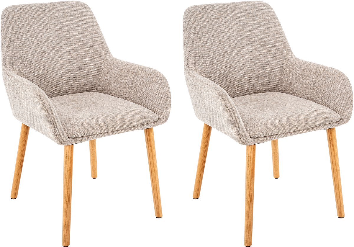 Eetkamerstoelset van 2 in beige stof