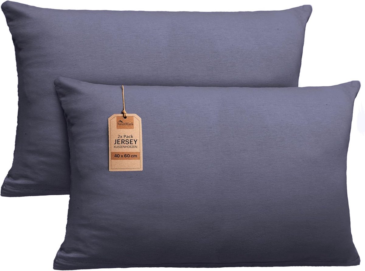 Thijox - 2-pack Jersey Kussensloop 40x60 cm - Antraciet Grijs - OEKO-TEX Kussenslopen voor Zijslapers - Comfortabel Nekkussen voor Thuis of Onderweg