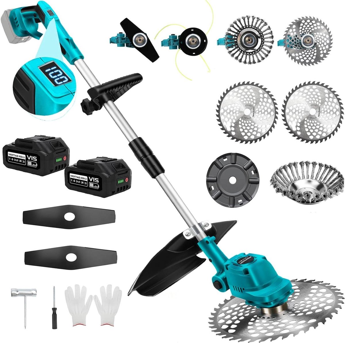 Accu Grastrimmer - Gazonmaaier Bosmaaier - Gazon Onderhoud - Borstelloze Motor - 9 Inch Snijbreedte - Turquoise