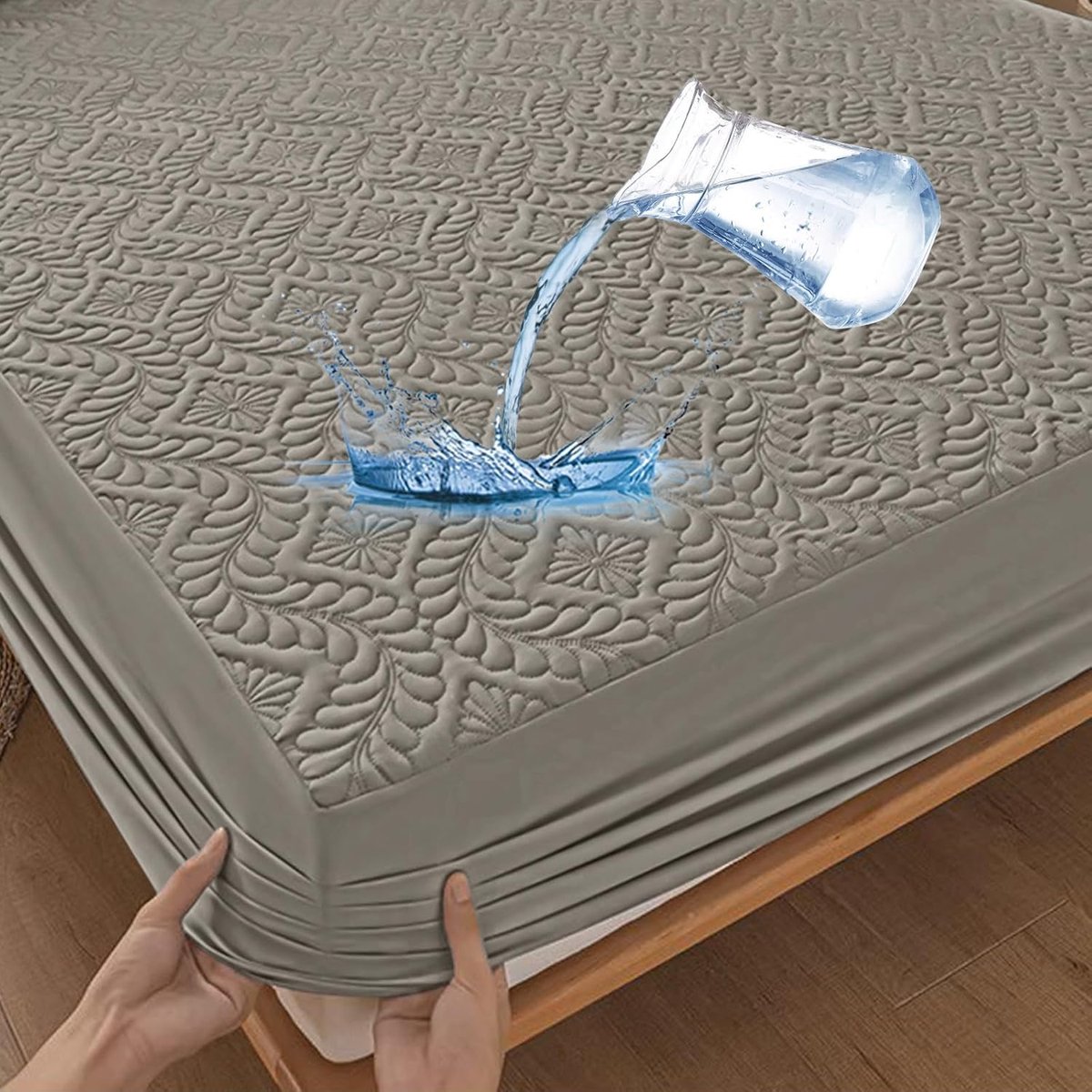 SnelShoppen - Waterdichte Matrasbeschermer 180 x 200 cm - Luxe Hoeslaken met 3D-patroon - Ademend en Waterdicht - Grijze Matrashoes voor Optimale Matr