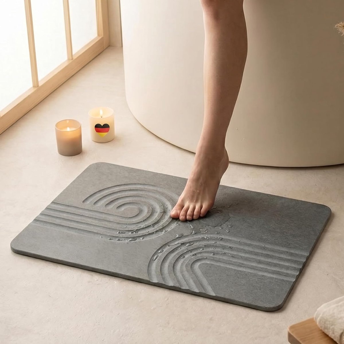SnelShoppen - Homellence Badmat Steen Diatomiet Sneldrogend 60 x 39 cm - Antislip Kiezelsteenmat Badkamer - Antibacterieel Hygiënisch Douchemat Steen