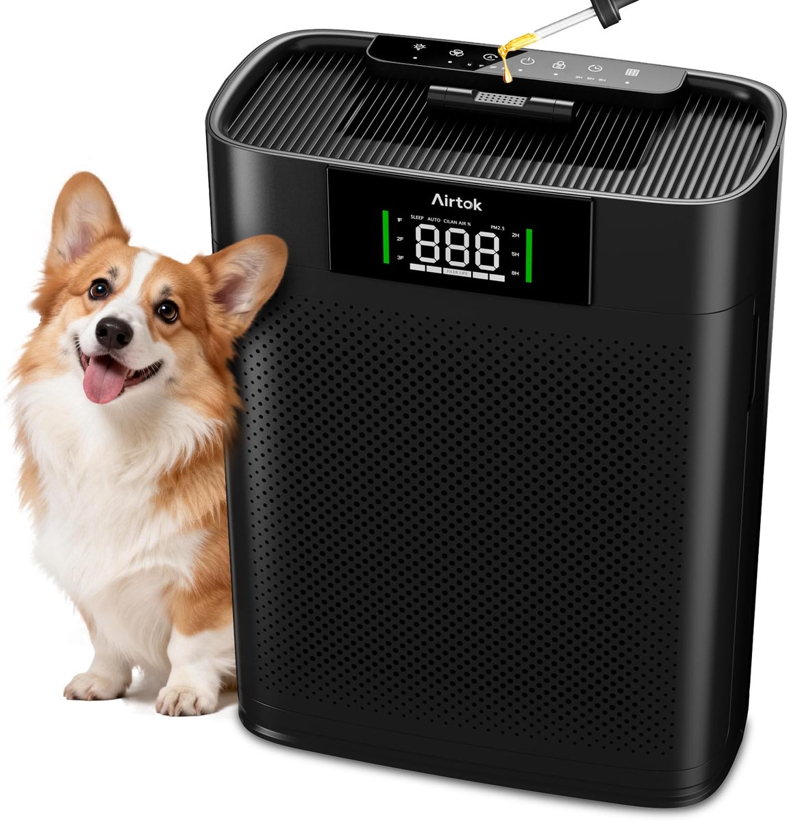 SnelShoppen - AIRTOK Luchtreiniger met HEPA-filter, PM 2.5 Luchtkwaliteitsmonitor, Aromatherapie, Timer, Slaapmodus, Voor Ruimtes tot 120 m², Gezondhe