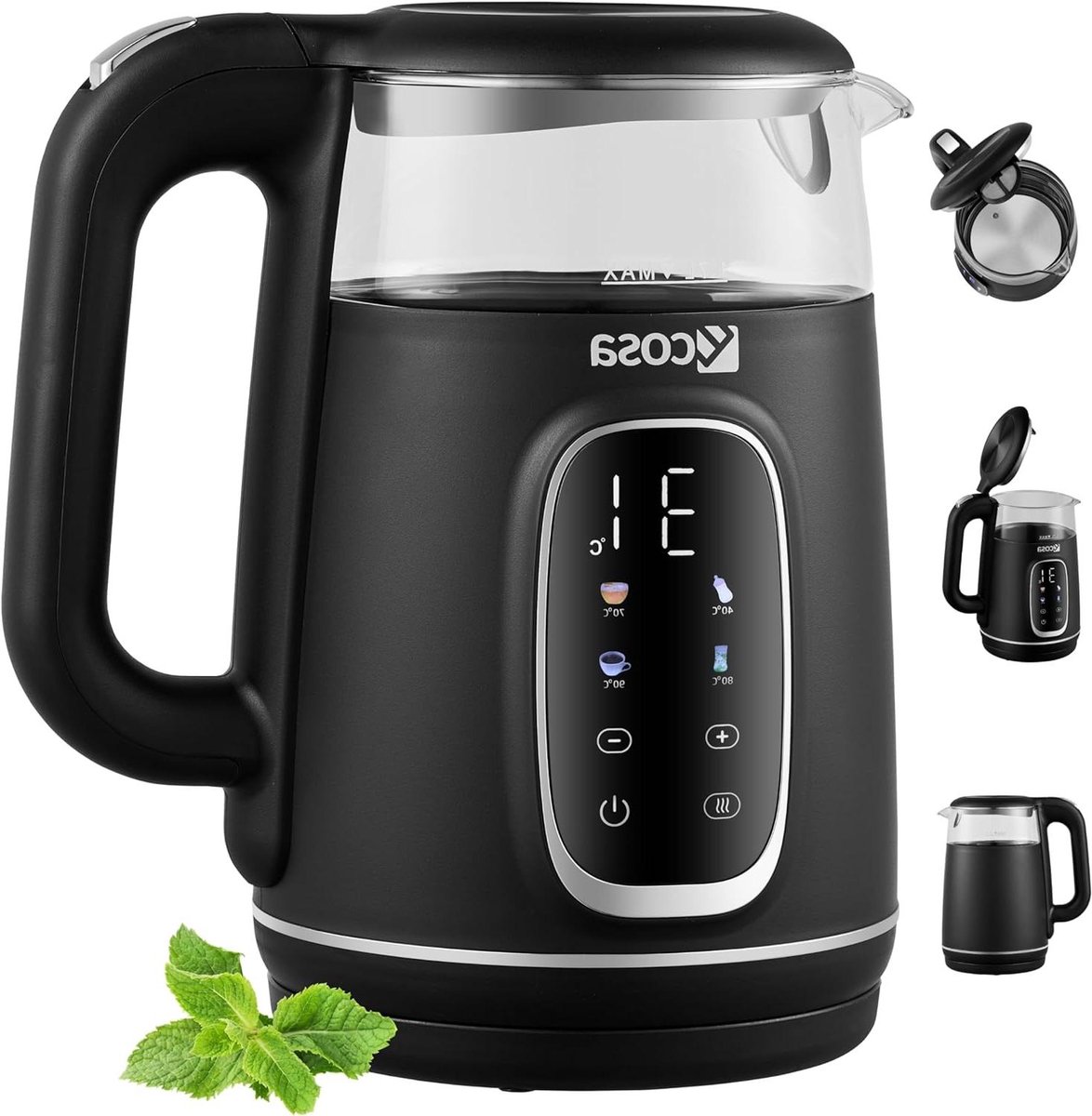 Glazen Waterkoker - Theepot Warmhoudfunctie - Dranken Bereiden - Temperatuurregeling Digitaal - 17 Liter - Zwart