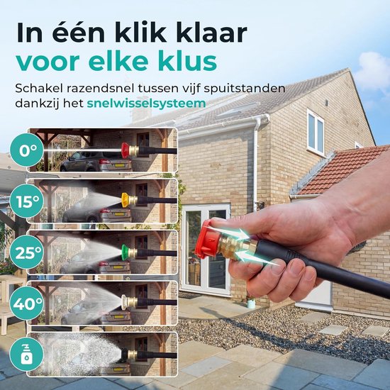 Hogedrukreiniger 170 Bar - 2200W - 450 l/u - Met Terrasreiniger - 10m Slang - 5 Sproeikoppen - Complete Set — afbeelding 4