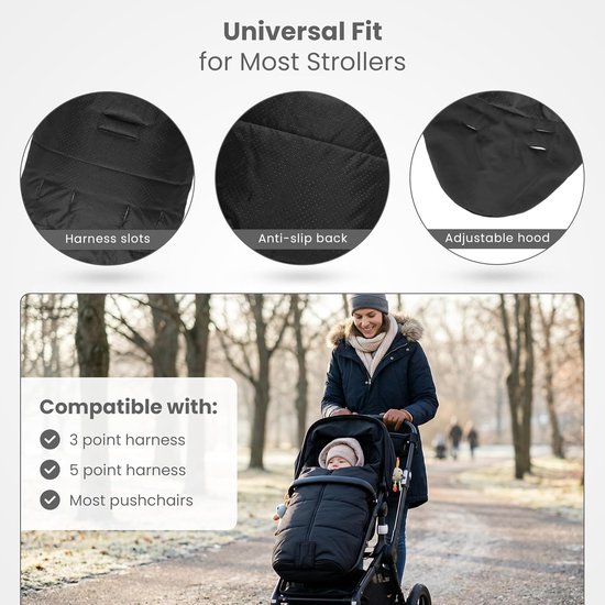 Universele Voetenzak - Baby Dekentje - Comfortabel Reizen - Fleece Gevoerd - Maat L - Zwart van Universele — afbeelding 5