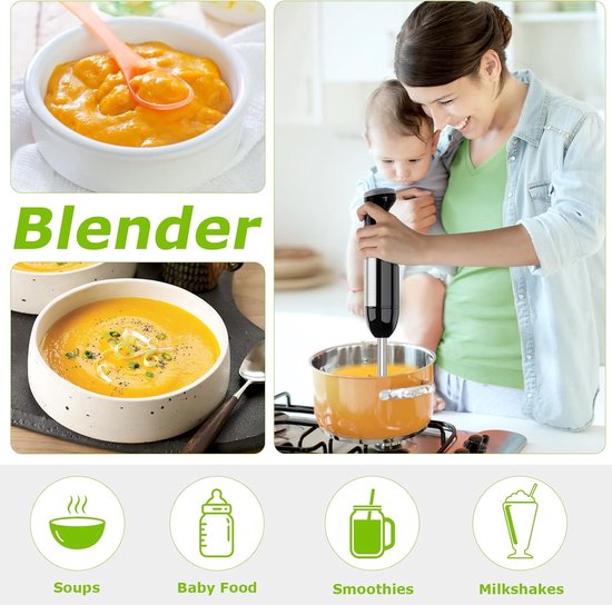 Staafmixer Set - Keukenmixer Handmixer - Maaltijden Bereiden - 1000W Krachtige Motor - 4-in-1 Accessoires - Zwart — afbeelding 2