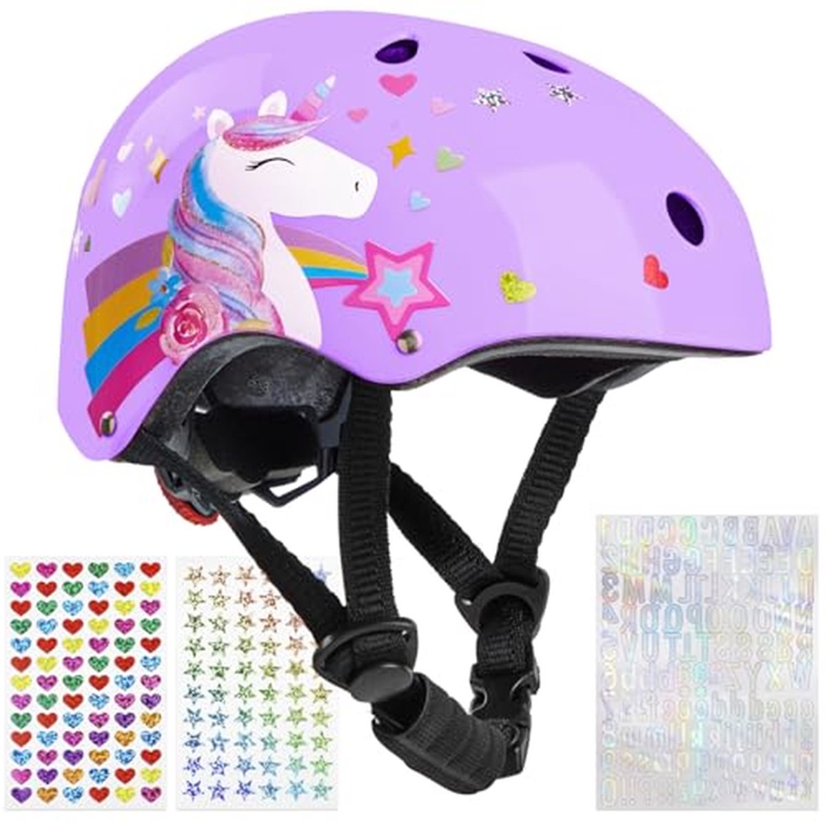 Kinder Fietshelm - Peuterhelm Unicórnio - Veilig Sporten - Verstelbaar & Ademend - 48-54 cm - Paars