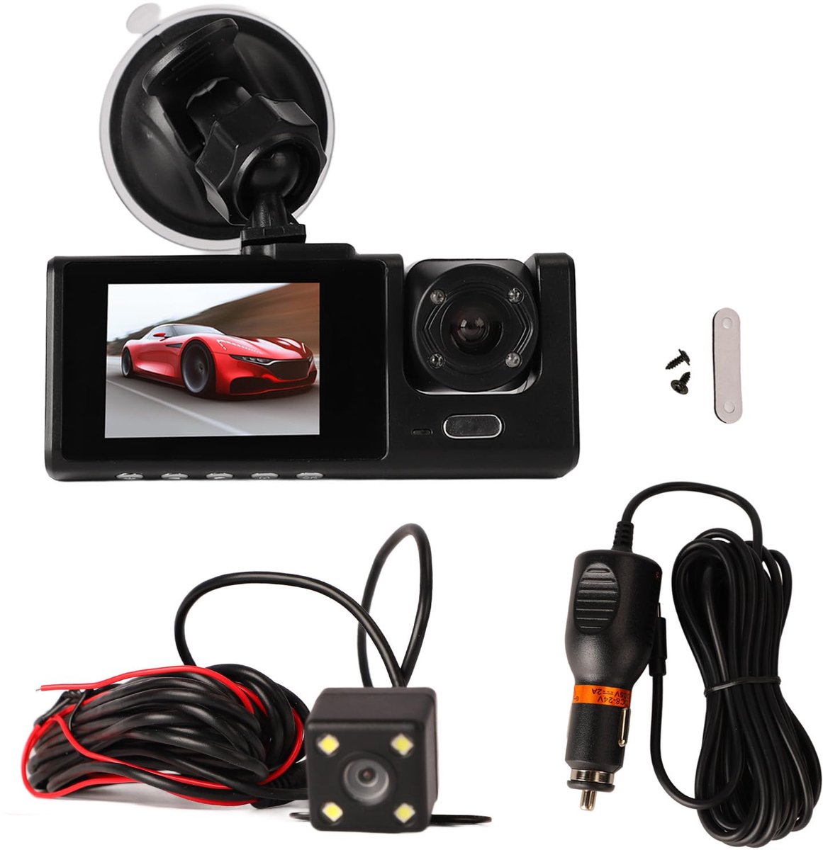 SnelShoppen - Dash Cam Voor Achter 170° Groothoek 1080p Full HD, Nachtzicht, WDR, Accident Lock, Loop Recording, Parkeermonitor voor Auto